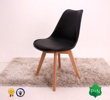 Image of Set of 4 Black Lorenzo Dining Chair with Padded Seat Eiffel Inspired Wooden Legs