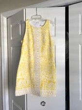 NWT Eliza J Yellow W/White Lace Trim Lined Dress in Size 6P