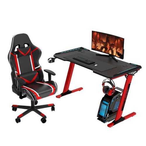 RGB Gaming Desk Computer Table RGB LED Light Z Shape 140cm Red - Picture 6 of 6