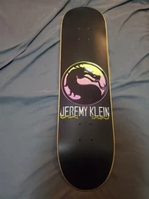 JK Industries 8 Mortal Kombat Pink & Yellow logo Jeremy Klein SIGNED Deck 1 of 2