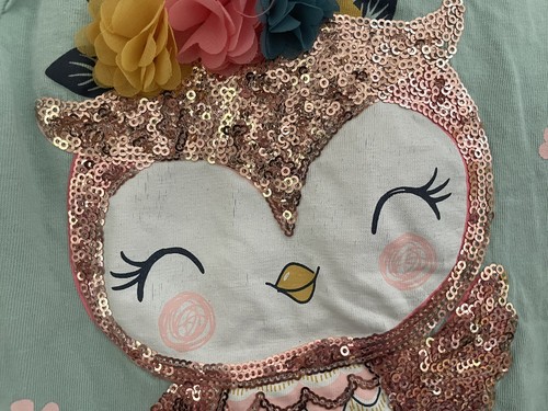 Tommy Bahama Kids Girls Cute Floral Sequin Owl Ruffle 100% Cotton T-Shirt Mint S - Picture 6 of 7