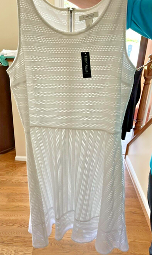 White Dress Sleeveless Size L White Eyelet Easter White House Black Market NWT