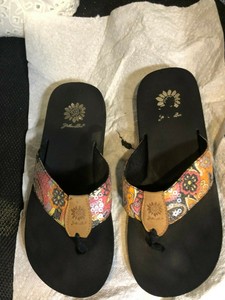 yellow box black sequin flip flops