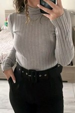 Maglia donna maglione costine elegante dolcevita elasticizzato slim elettrico