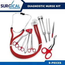 9 Pcs Diagnostic Nurse Set Kit Ideal for EMT, Nursing, EMS, & Students ( Red )