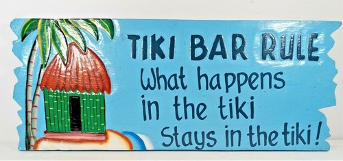 Tiki Bar Rule What Happens @ Tiki Stays @ Tiki Man Cave Holzschild 19"x 8" x 1/2" - Bild 3 von 4
