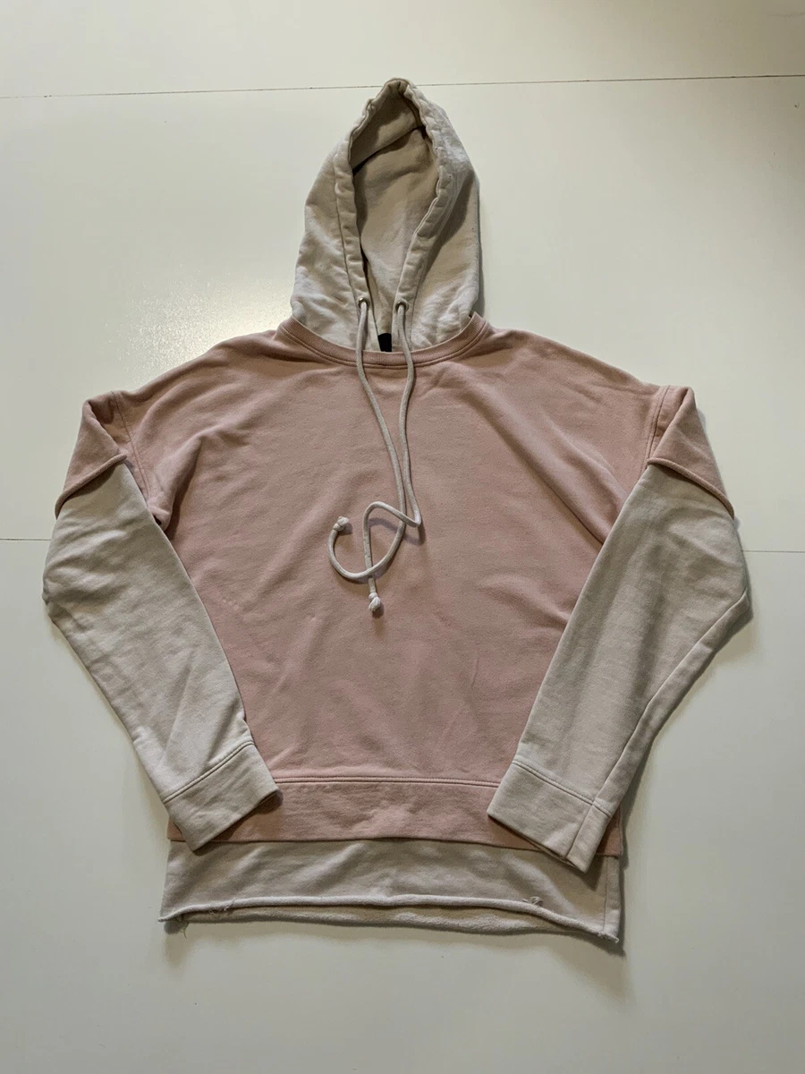 Mennace Light Pink Double Layer Raw Edge Distressed Sweatshirt Hoodie Sz. S