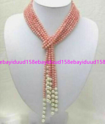 AAA 50 '' Beautiful 3 Strands Natural 4mm Pink Coral Freshwater Pearl Necklace