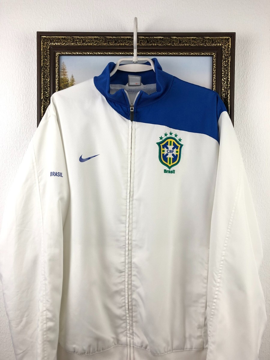Vintage Nike Brazil Football Jacket Soccer Track Top White Zip