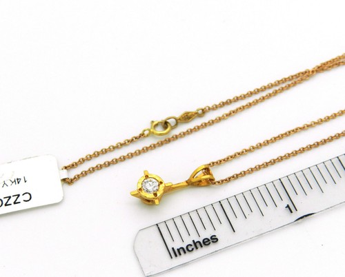 1/5 CT DIAMOND YELLOW GOLD HANDMADE NECKLACE 18 INCHES LONG ESTATE #460 - Picture 3 of 4