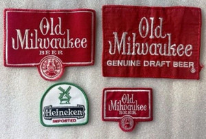 LOT OF 4 VINTAGE BEER PATCHES ~ 4 OLD MILWAUKEE (3 DIFFERENT SIZES) & 1 HEINEKEN