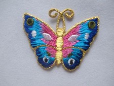  3972 Golden,Blue,Pink Butterfly Embroidery Iron On Applique Patch