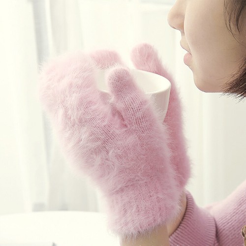Women's Faux Rabbit Fur Gloves Full Mitten Thicken Winter Warm Wrist Mittens - Picture 31 of 34
