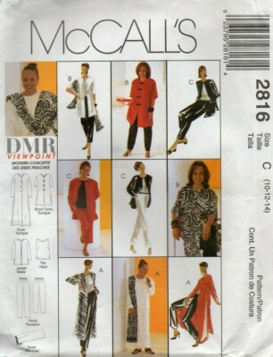 McCalls Schnittmuster 2816, Tuniken in 3 Längen, Hose & Top, Größe 10 12 14