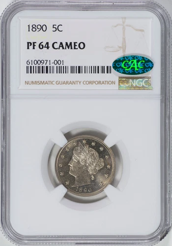 1890 5C Liberty Nickel With Cents NGC PR64 Cameo CAC