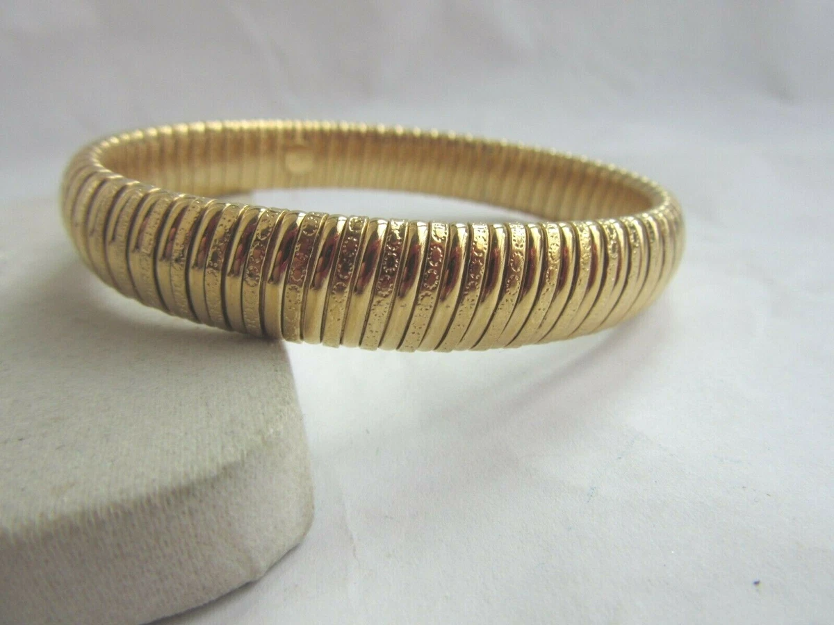Avon gold tone ribbed expandable bangle bracelet eBay