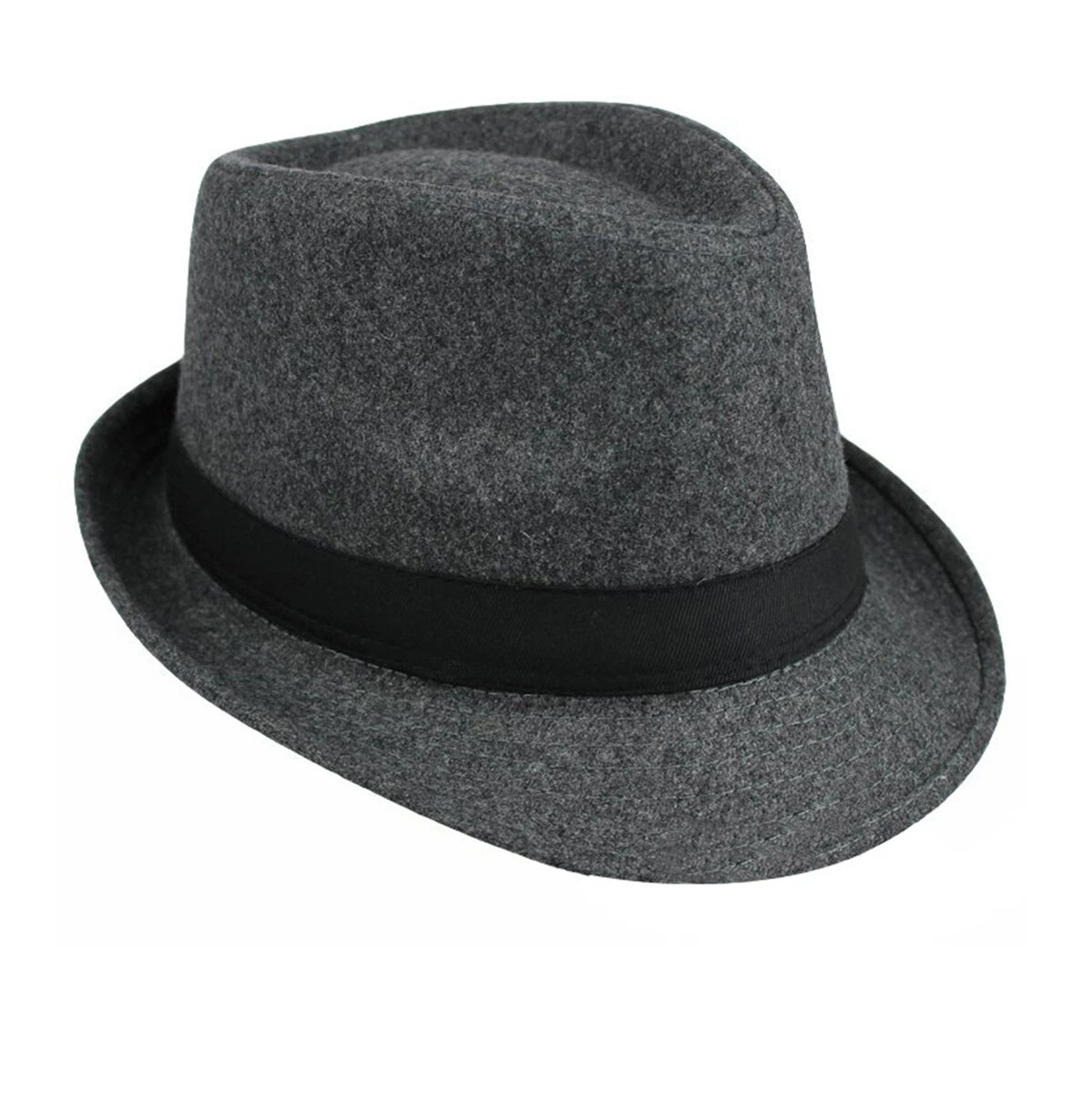 Para hombres Mujeres Clásico Grueso Ala Corta Manhattan Gangster Trilby Gorra Sombrero Fedora