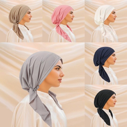Muslim Women Elastic Pre-Tied Turban Cap Hat Wrap Hair Loss Head Bandana Bonnet - Picture 2 of 72