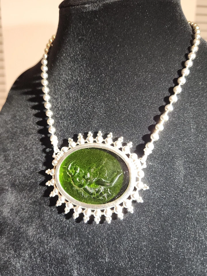Collar de plata de ley camafeo verde .925 Tagliamonte Foto 2 de 3