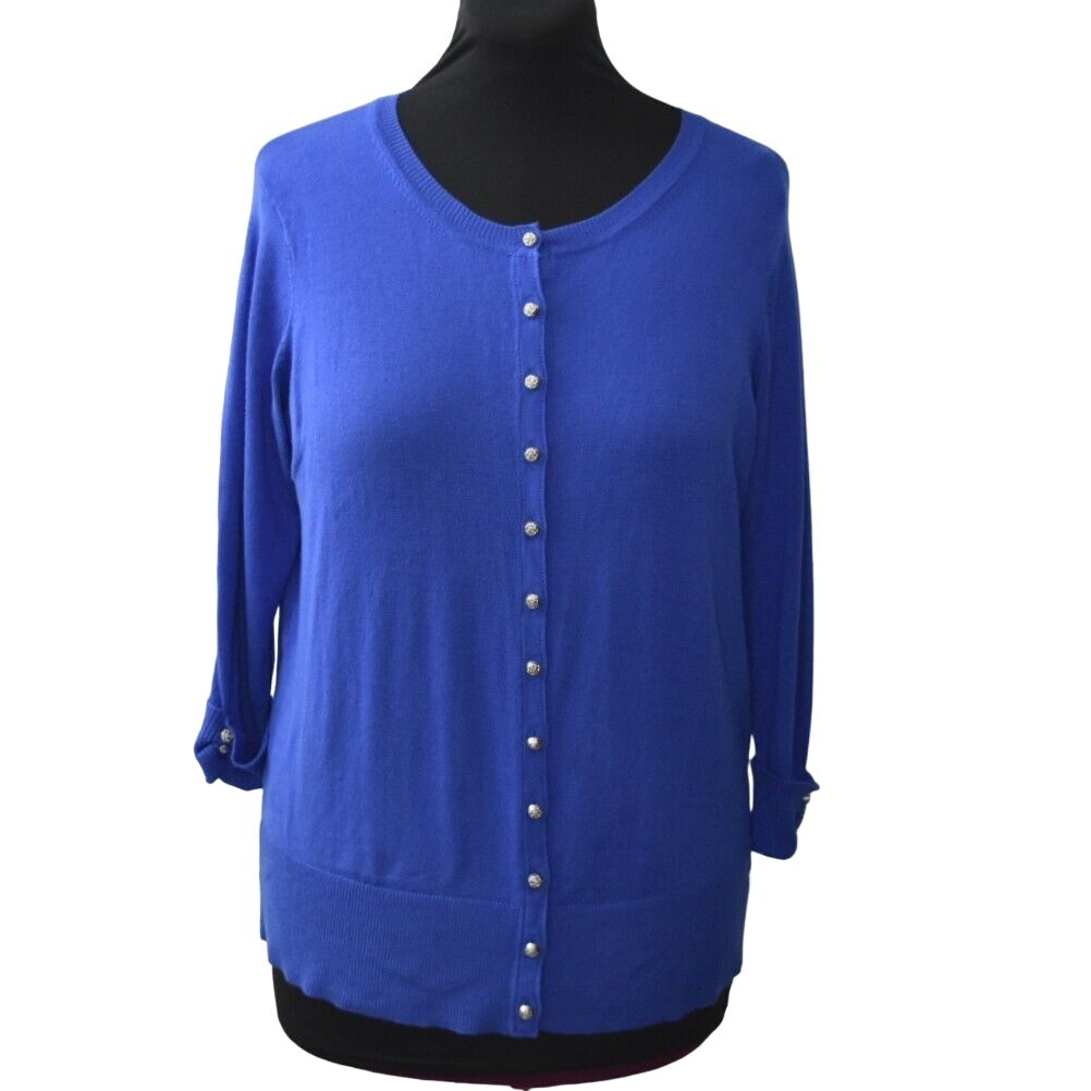 Premise Studio Cardigan Sweater Womens 0X Blue Rose Buttons 3/4