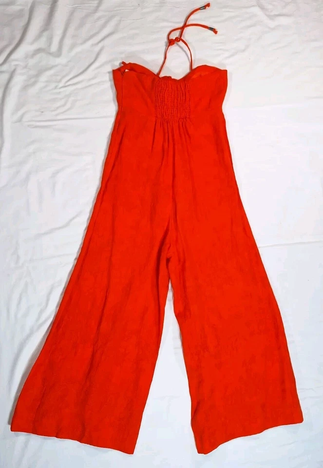 ANTHROPOLOGIE ELEVENSES Orange Tropicale One Piece Halter Jumpsuit Sz 00 NWT - Image 3 of 4