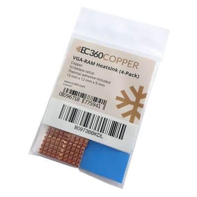 EC360  COPPER 4-Pack VGA-RAM Kupfer Kühler (12 x 13 x 5 mm) Klebend Heatsink