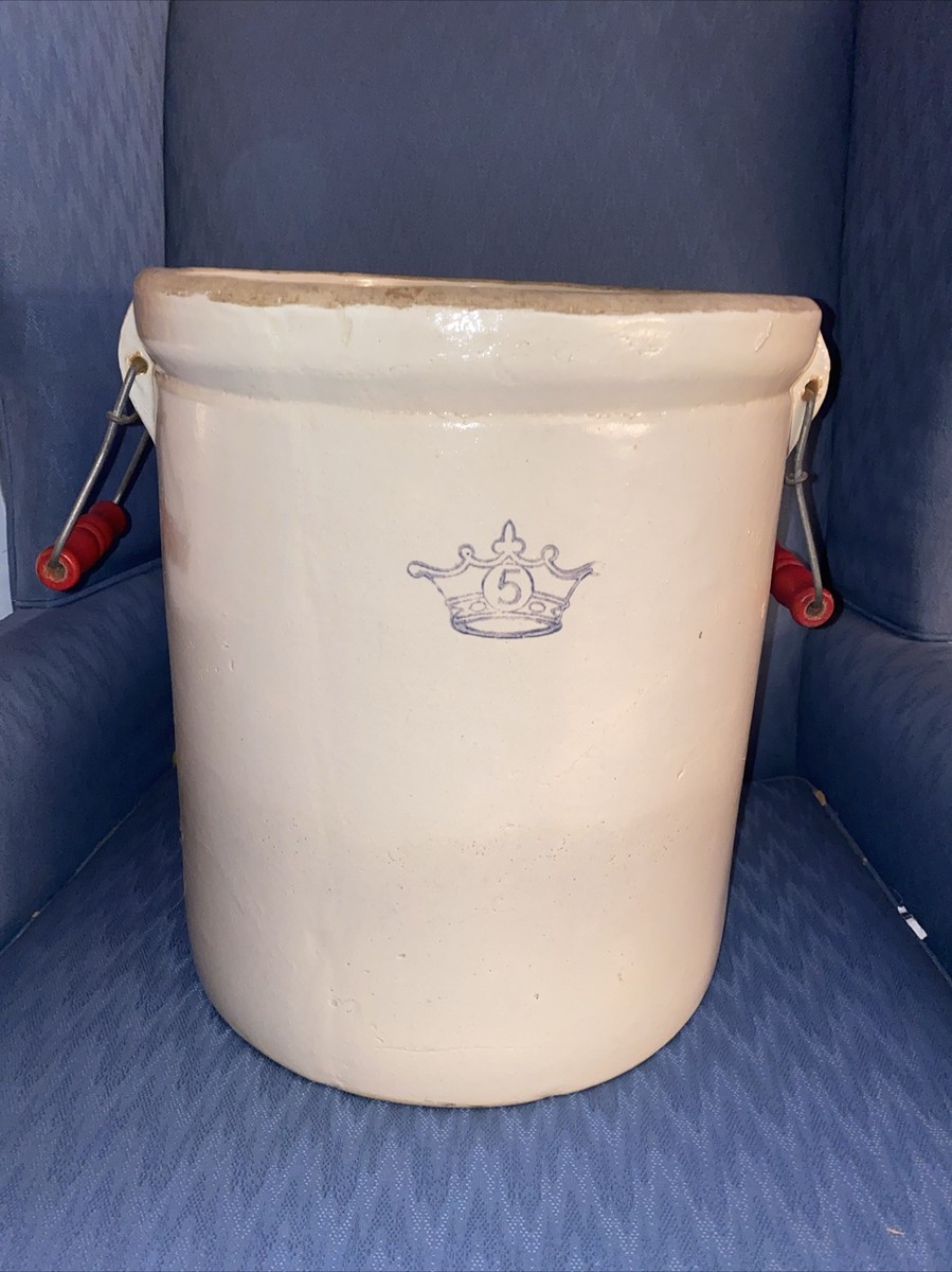 CROCK ANTIQUE 5 Gallon Blue Crown STONEWARE Robinson Ransbottom CROCK ANTIQUE 5 Gallon Blue Crown STONEWARE Robinson Ransbottom