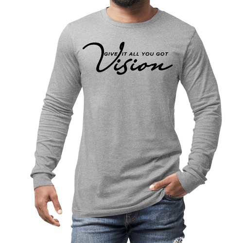 Mens Long Sleeve Graphic T-shirt Vision - Give it All you Got - Black - Picture 12 of 26