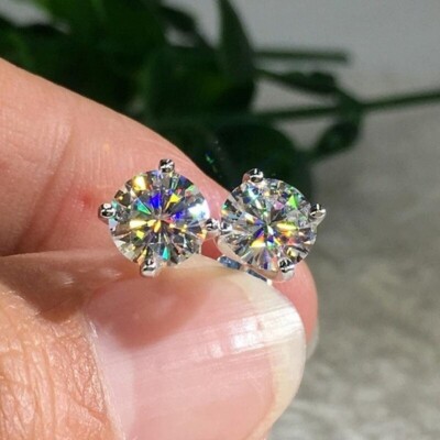 SOLID 925 Silver 2.00CT LAB CREATED DIAMOND SOLITIARE STUD EARRINGS FOR WOMENS