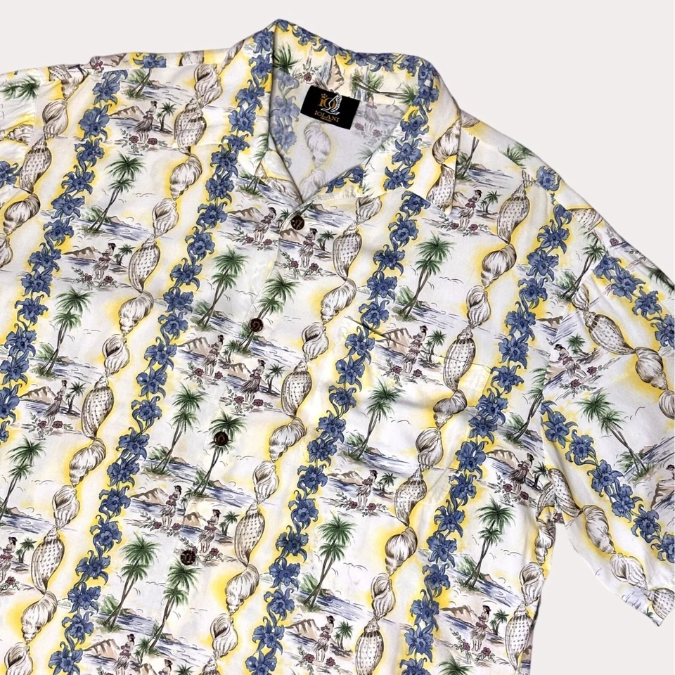 Iolani Vintage Mens Hawaiian Button Down Shirt Hula Seashell L bv - Image 2 of 4