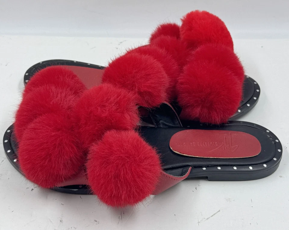 Sandalias para mujer Giuseppe Zanotti talla 6 M rojas negras cuero pompón sin cordones Foto 3 de 4