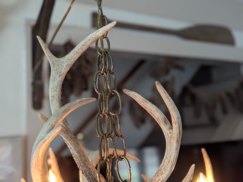 Vintage Rustic Antler Chandelier Folk Art Lodge Cabin Adirondack Hanging Light - Picture 12 of 23