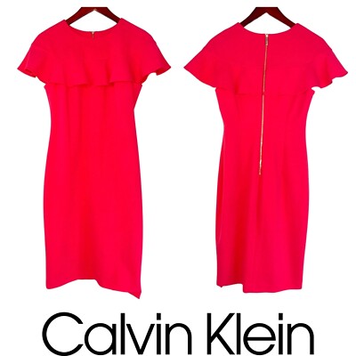open lace back dress Calvin Klein Red Side Ruched Dress- Size 12  The Saved Collection