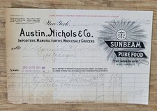 1912 Billhead New York City Austin Nichols Sunbeam Pure Food