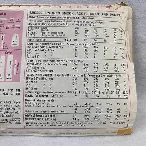 1973 Simplicity 5742 Misses Smock Chaqueta Falda Pantalones Patrón Talla 12 Sin Cortar Raro - Imagen 5 de 8