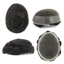 Mens Toupee Human Hair Replacement Systems French Lace Poly Skin Hair Pieces