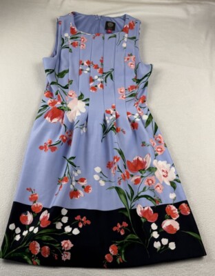 Vince Camuto Women Sz 10 Fit & Flare Floral Pleated Scuba Knit Dress  Cottagecore | eBay