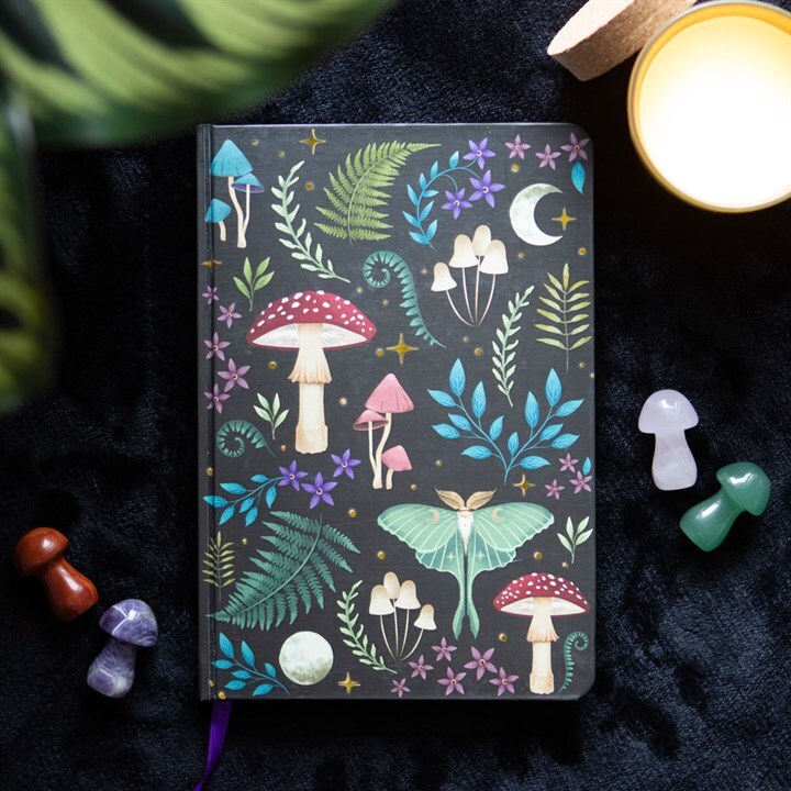 Dark Forest Enchanted A5 Notebook, Mystical Mushroom, Luna Moth, Stationary Gift