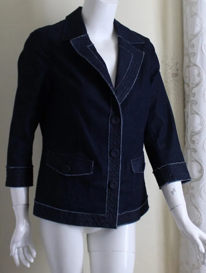 Lafayette 148 Sz Gorgeous Denim Jean 3/4 Blazer Jacket Luxury
