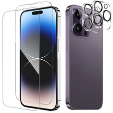 For iPhone 14 13 12 Pro Max Tempered Glass Screen Protector & Camera Lens Cover