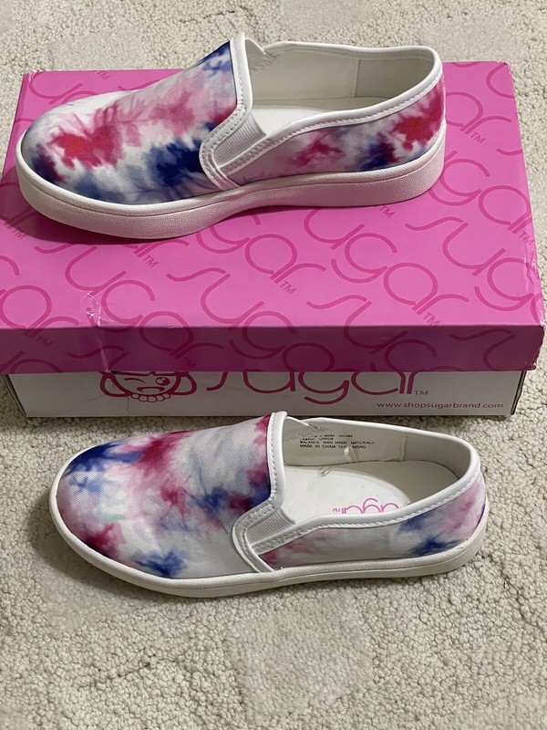 New Little Girls Size 1 SUGAR Rita Fuchsia Tie Dye Slip-On Sneakers Shoes Multi