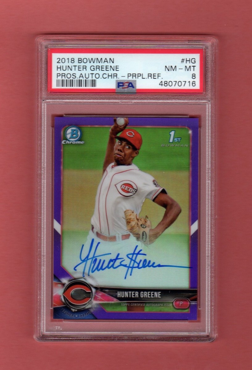 HUNTER GREENE 2018 BOWMAN CHROME PROSPECTS PURPLE REFRACTOR AUTO 