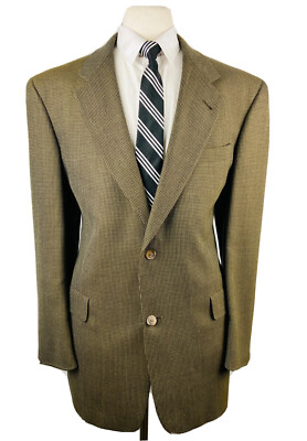 HART SCHAFFNER MARX Mens 43L Brown Houndstooth Blazer Sport Coat Suit Jacket