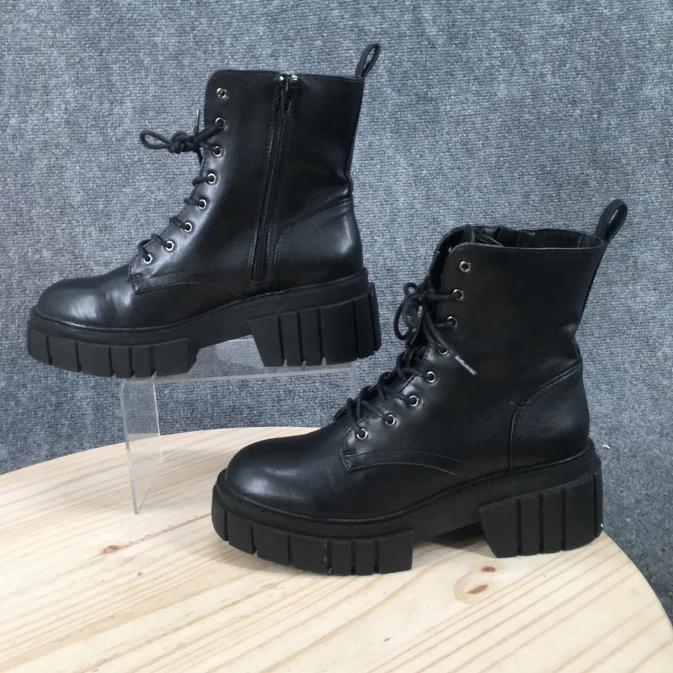 Madden Girl Boots Womens 8.5 M Philly PHIL01J1 Black Faux Leather Thick Sole - Image 2 of 4