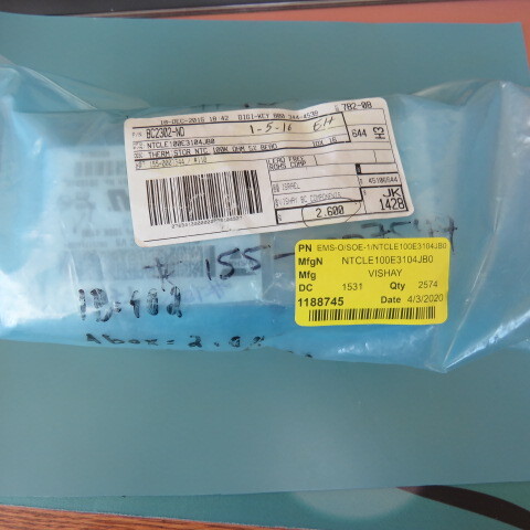 VISHAY  NTCLE100E3104JB0 Qty of 350 per Lot NTC THERMISTORS: 100KOHMS  5% RADIAL