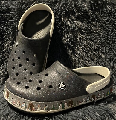 Unisex Crocs Navy Blue Glitter W/ Snowmen White Strap Size M7/W9