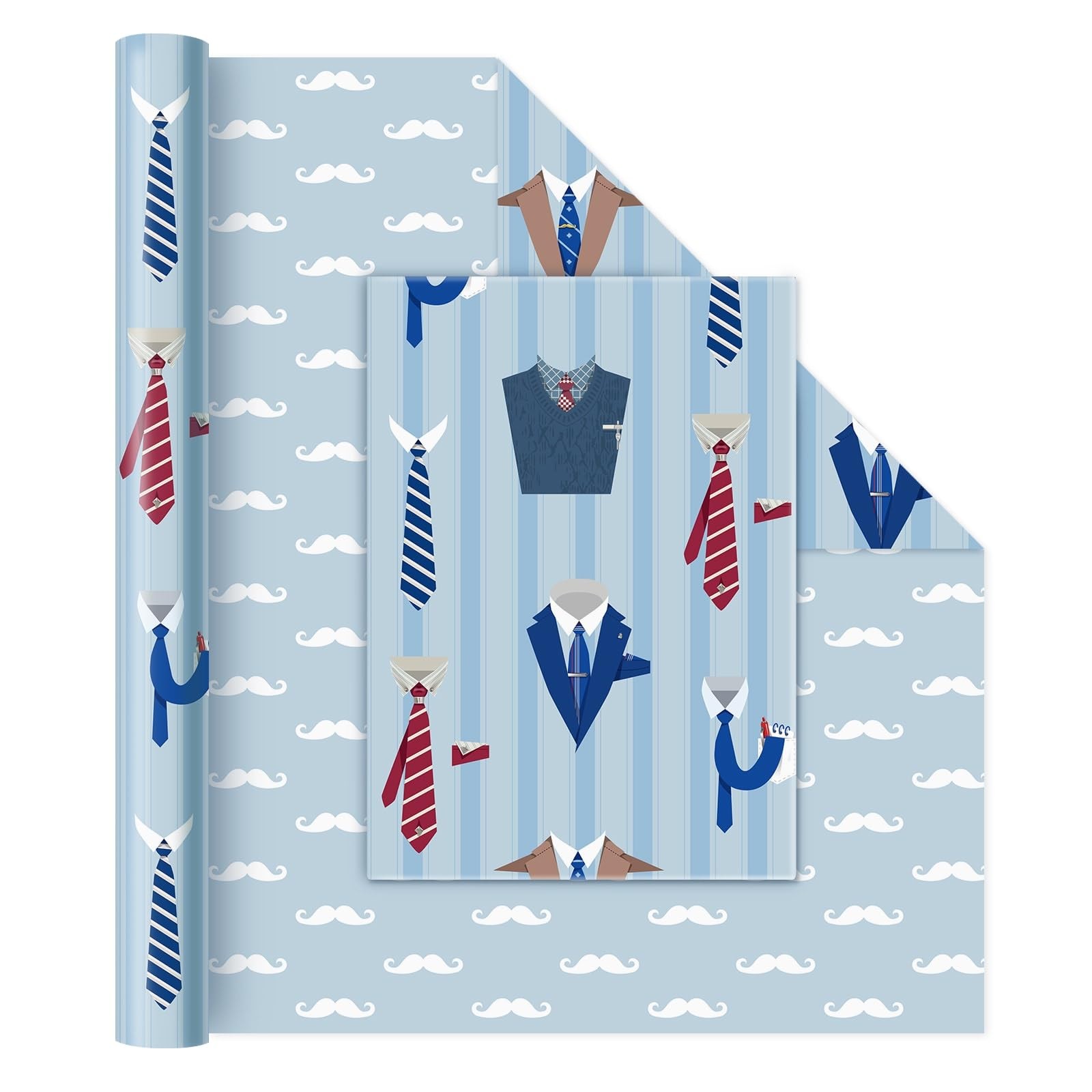 1 Roll 17x33 Ft Blue Reversible Gentlemen Design