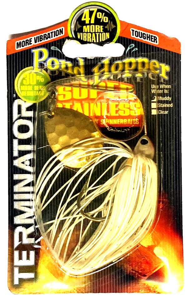 TERMINATOR Súper Inoxidable 1/8oz RARO Tolva de Estanque Blanco Thumper Spinnerbait Foto 2 de 4