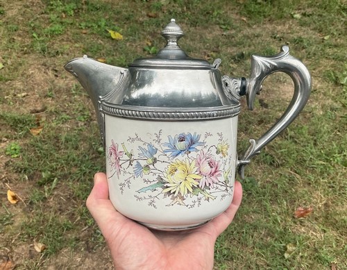 Antike Emaillegeschirr & Zinn Kaffeekanne Blumen 19. Jahrhundert Granitgeschirr N/NEUWERTIG! - Bild 4 von 20