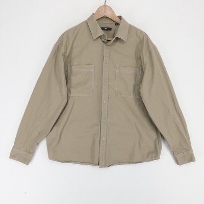 HLA Colorful Shirt Mens XL Tan Long Sleeve Snap Button Utility Overshirt